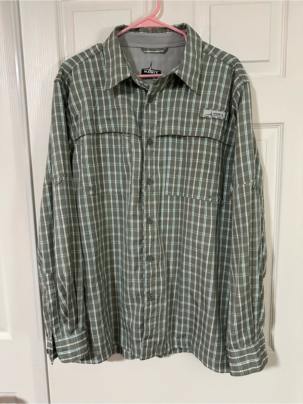 Habit Shirt Mens L Gray Plaid Long Sleeve Vented Fishing Solar-Factor UPF 40+
